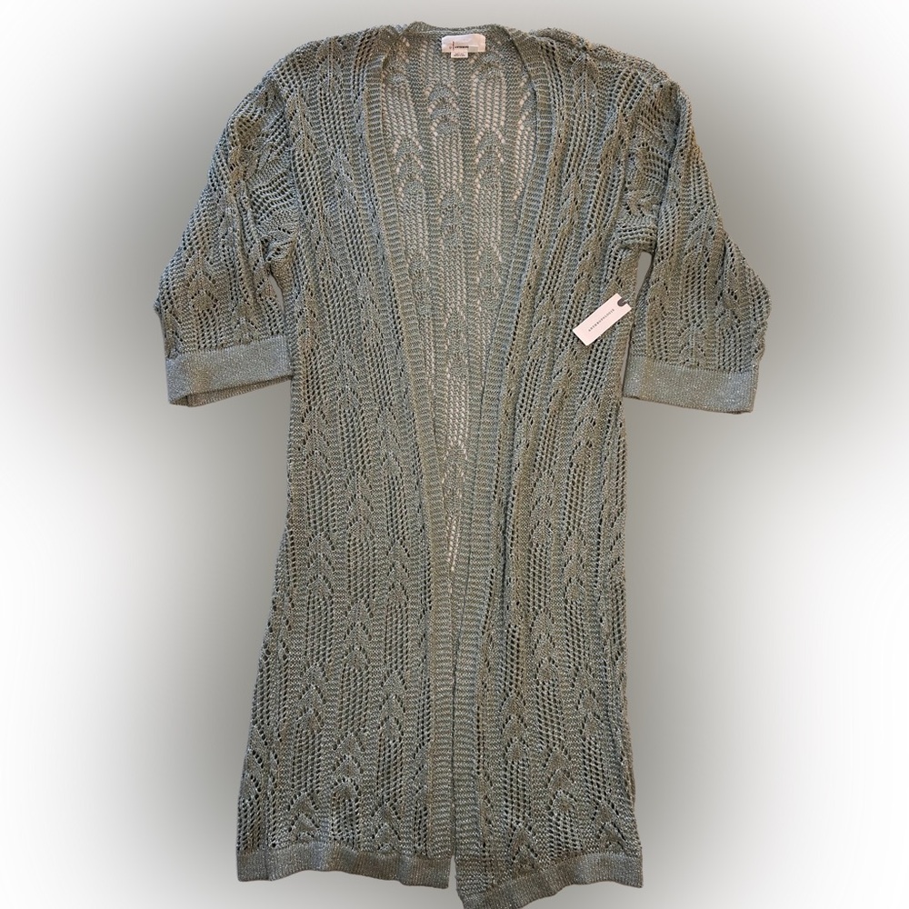 Anthropologie Shimmering Green Knit Long Cardigan Duster